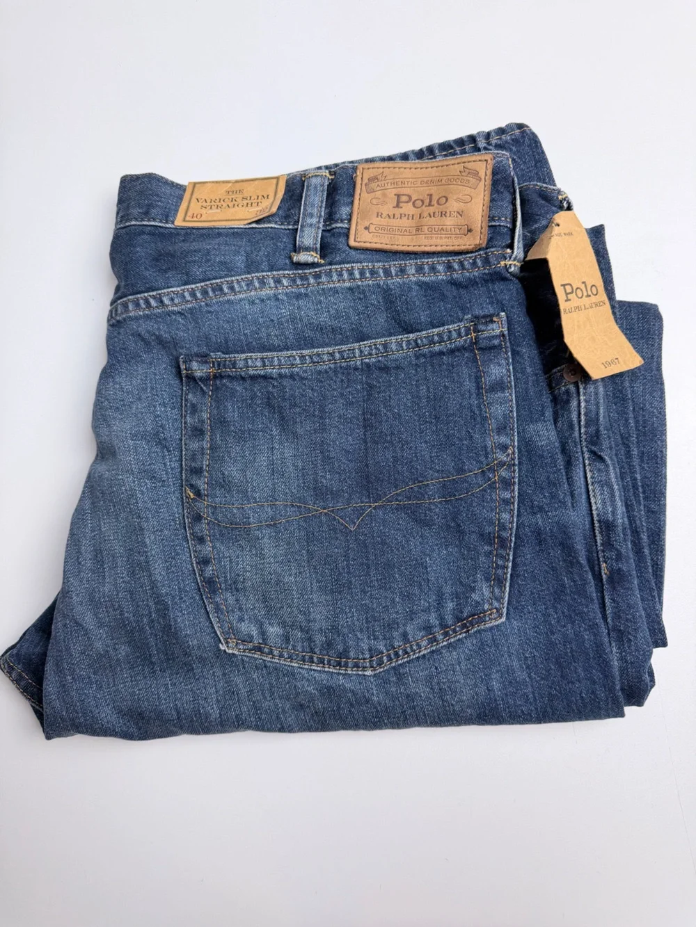 Polo Ralph Lauren The Varick Slim Straight Blue Denim Jeans Size 40x32 NWT